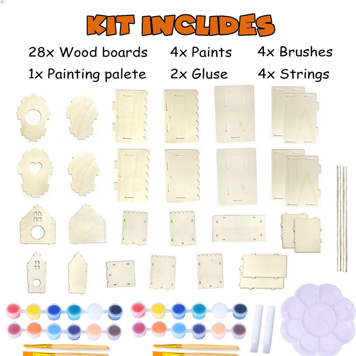 Birdhouse Painting Kit, 4 Pack Wooden Build and Paint Set, detail view
