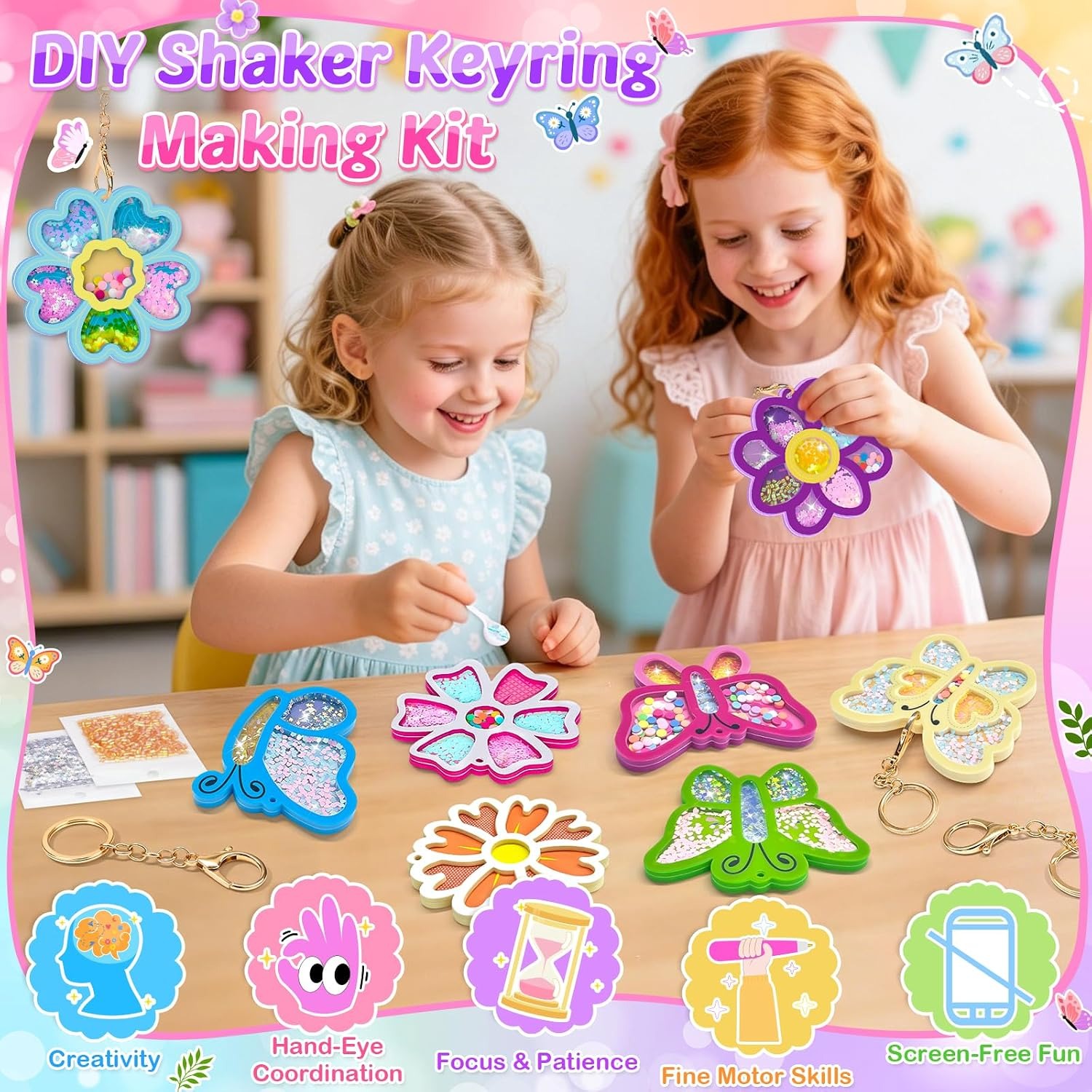 Glitter Shaker Keyring Making Kit for Kids, detail view